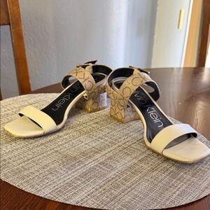 Calvin Klein Cream and Tan Heeled Sandals